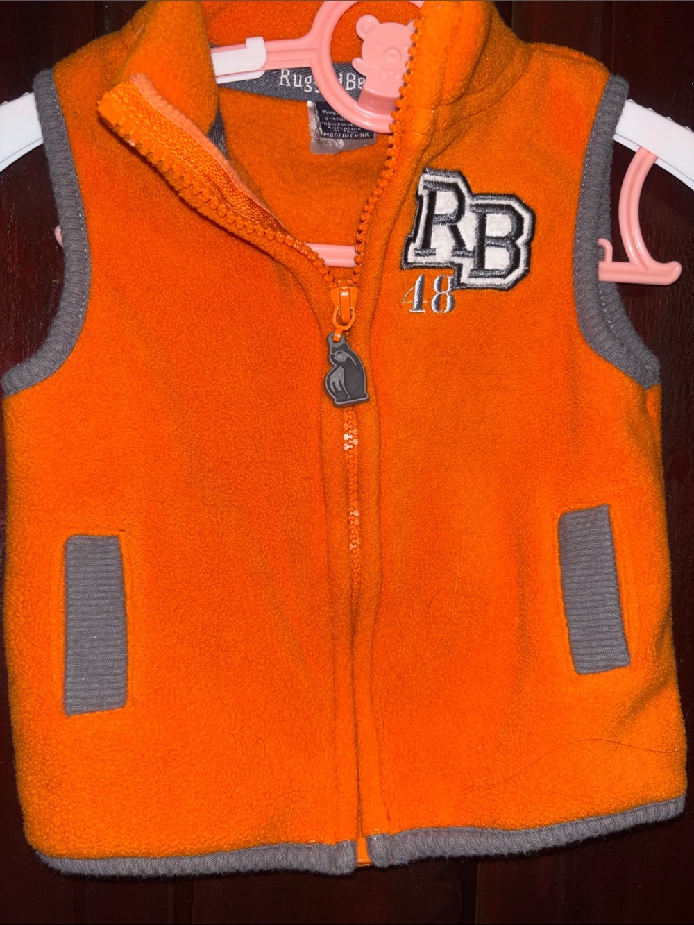 RB Kids Orange Fleece Vest with Gray Trim